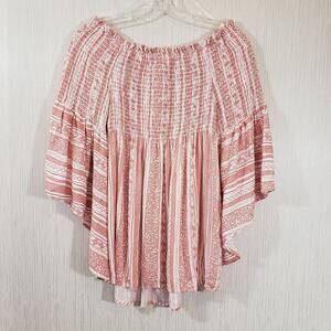 ODDY smocked asymmetrical bell 3/4 sleeves peasant blouse woman's size small